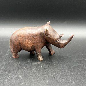 Vintage 1960s Hand Carved Wooden Rhinoceros